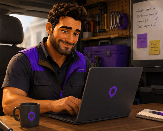 Tradie viewing his sales pipeline on a laptop to track quotes from enquiry to payment