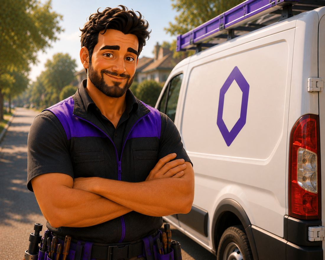 Tradie standing confidently by his van, comfortable with his pricing instead of discounting