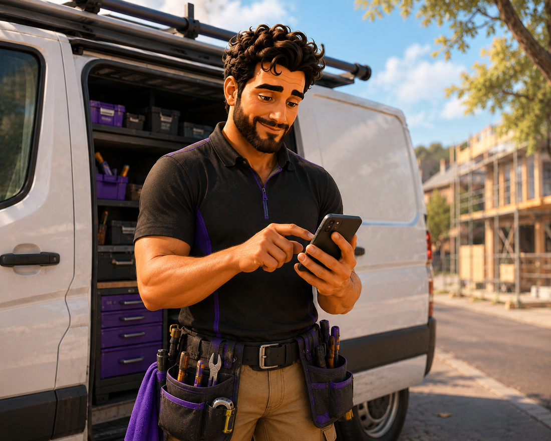 Tradie quickly sending a quote from his phone straight after a job site visit