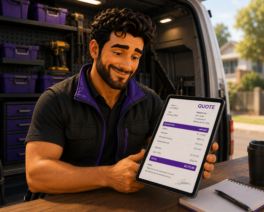 Tradie reviewing a clear, well-formatted quote before sending it to a customer