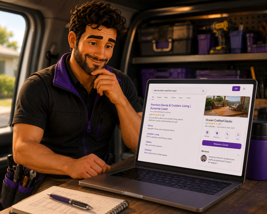 Tradie reviewing his website's search ranking on a laptop