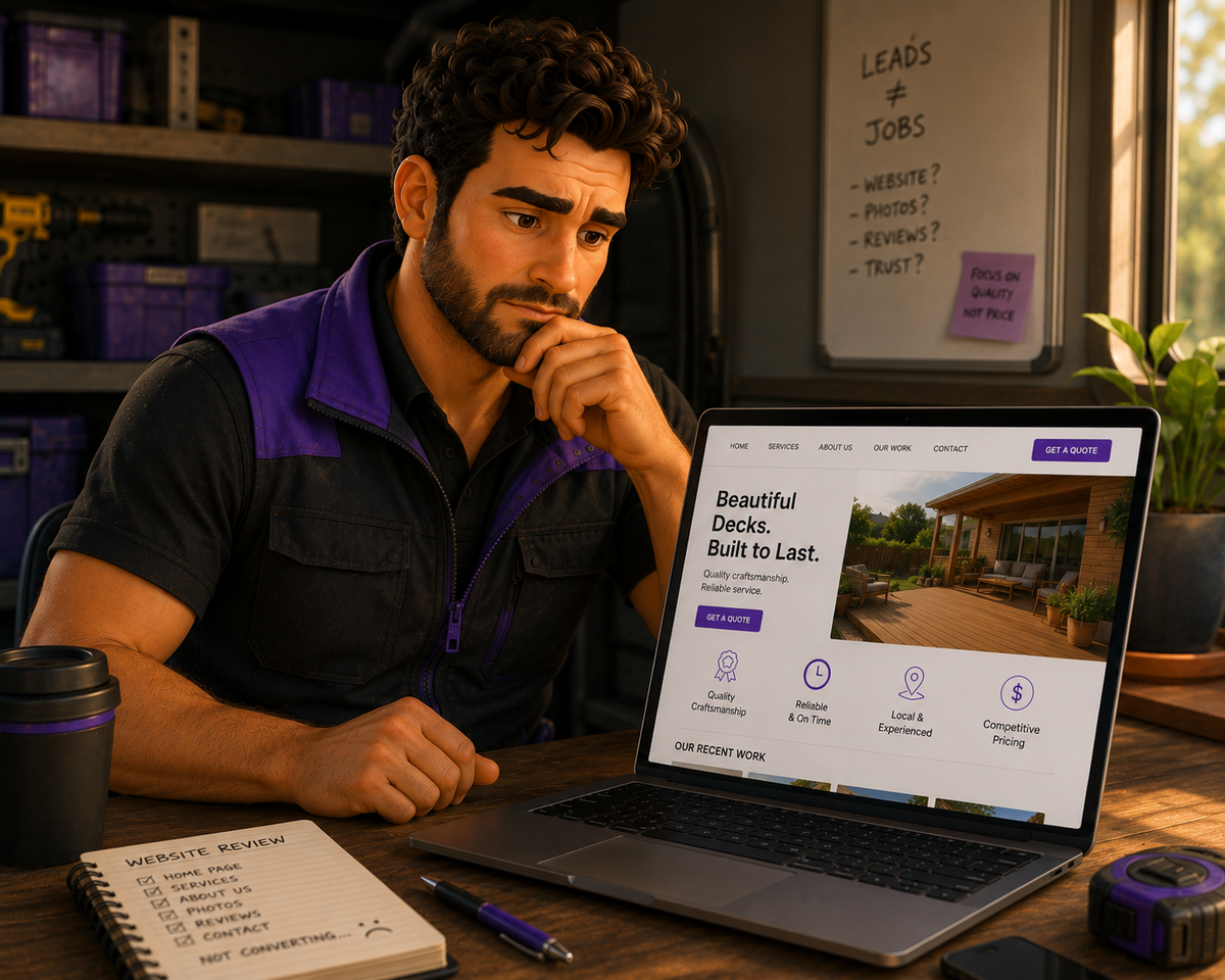 Tradie reviewing his own website to figure out why it isn't generating leads