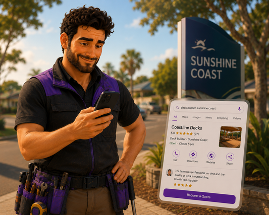 Tradie standing in his local service area checking his business's local search ranking