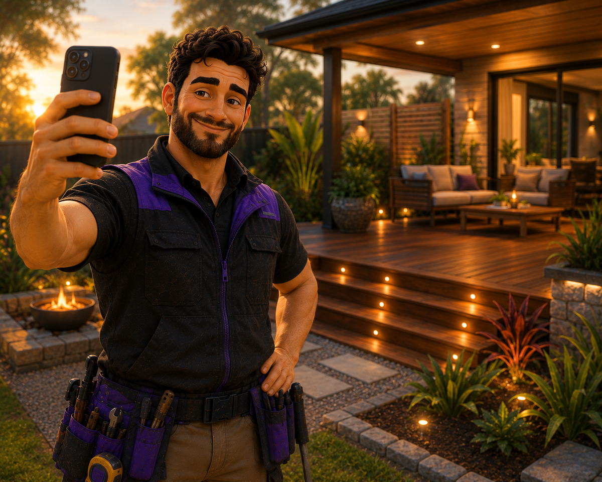 Tradie photographing a finished job to share as a Facebook ad